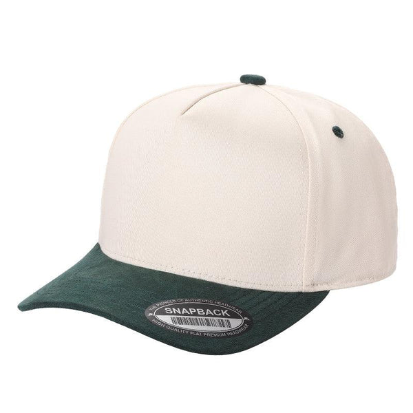 TCS - Premium 5-Panel Snapback Cap with Suede Bill - TAN/D.GREEN