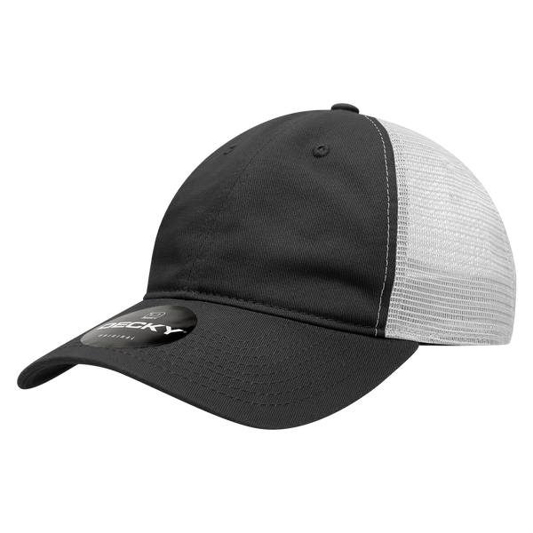 Decky-120-6 Panel Low Profile Relaxed Cotton Trucker - Black/Black/White