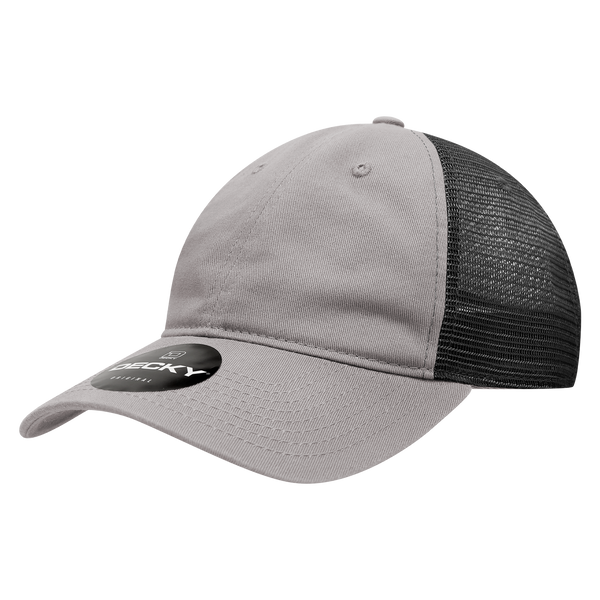 Decky-120-6 Panel Low Profile Relaxed Cotton Trucker - Grey/Black
