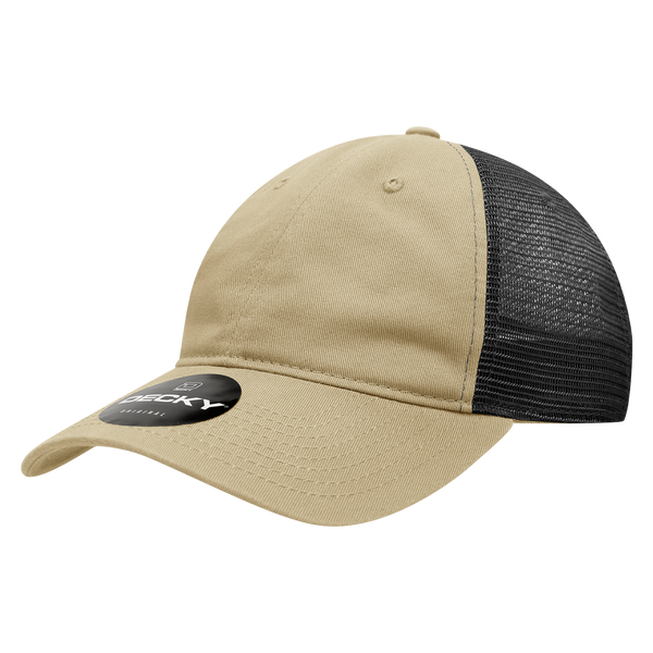 Decky-120-6 Panel Low Profile Relaxed Cotton Trucker - Khaki/Black