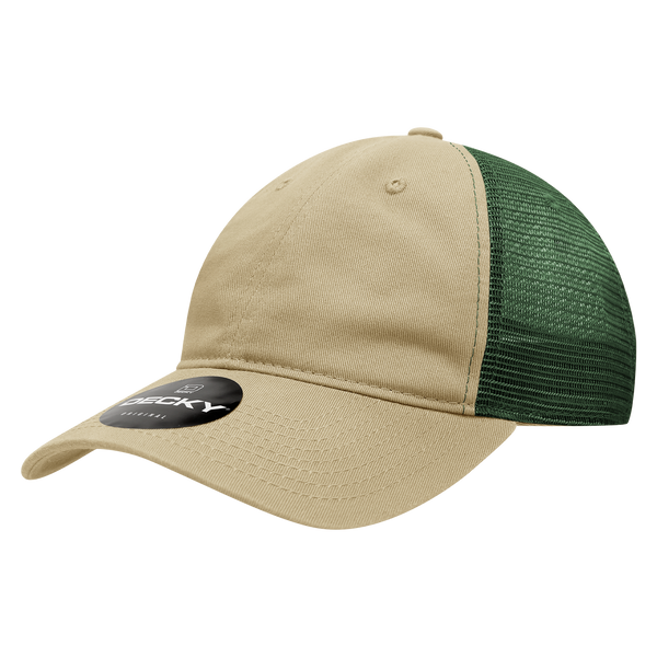 Decky-120-6 Panel Low Profile Relaxed Cotton Trucker - Khaki/Forest