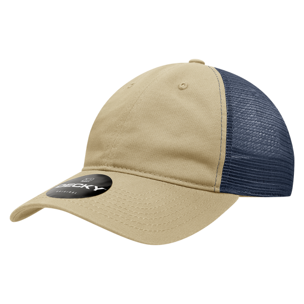 Decky-120-6 Panel Low Profile Relaxed Cotton Trucker - Khaki/Navy