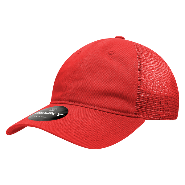 Decky-120-6 Panel Low Profile Relaxed Cotton Trucker - Red