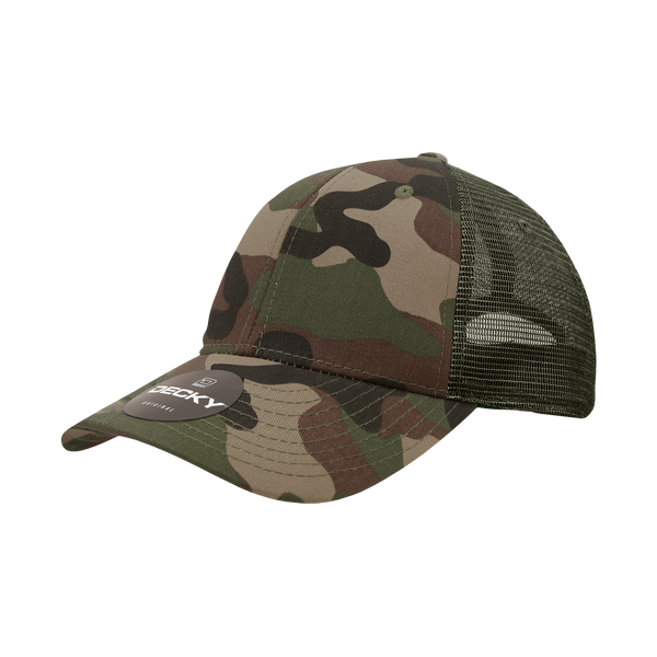 Decky-120-6 Panel Low Profile Relaxed Cotton Trucker - Woodland Camo