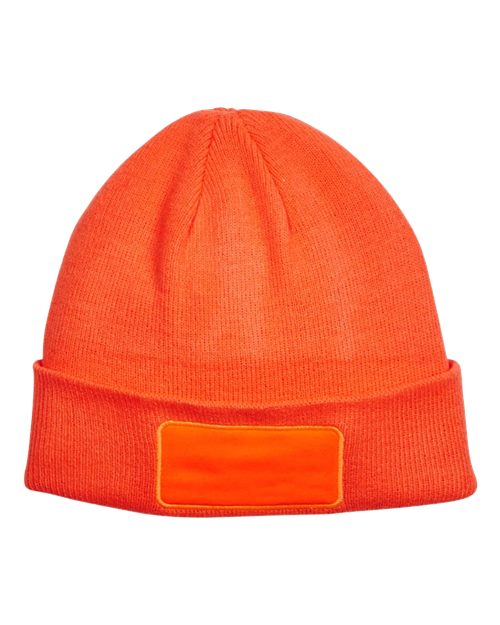 Big Accessories BA527 Patch Beanie - Neon Orange - Front
