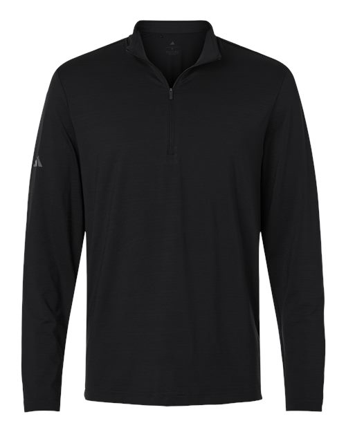 adidas A708 Men's Textured Stripe Quarter-Zip Pullover - Black - Front