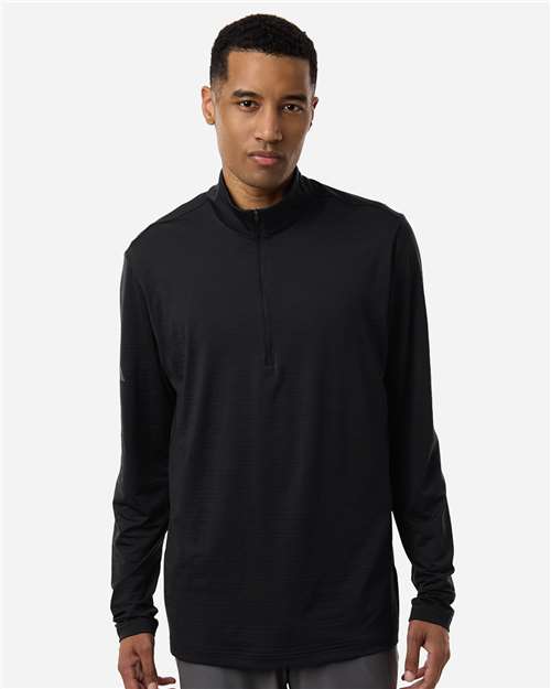 adidas A708 Men's Textured Stripe Quarter-Zip Pullover - Black - OnModelFront
