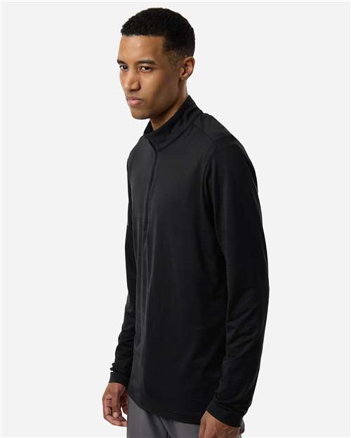 adidas A708 Men's Textured Stripe Quarter-Zip Pullover - Black - OnModelSide