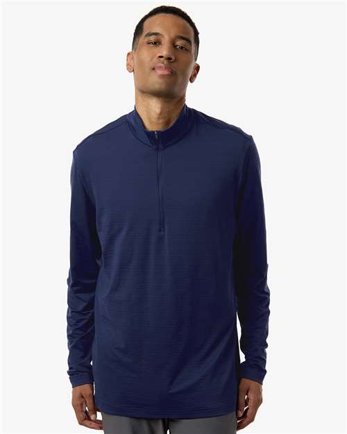 adidas A708 Men's Textured Stripe Quarter-Zip Pullover - Dark Blue - OnModelFront