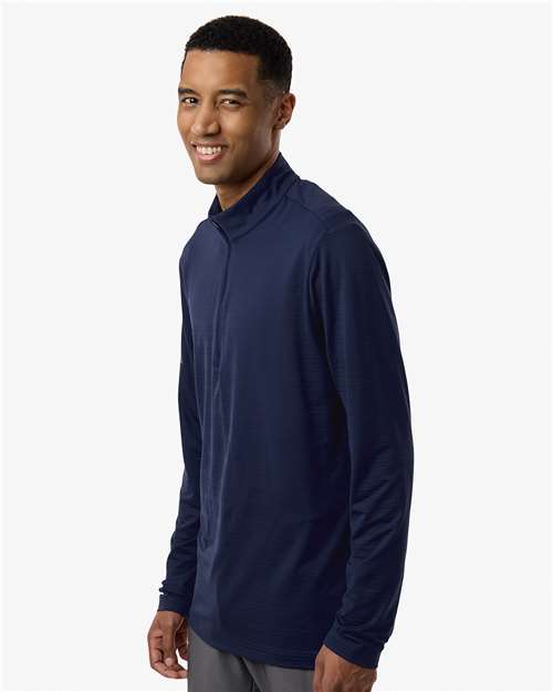 adidas A708 Men's Textured Stripe Quarter-Zip Pullover - Dark Blue - OnModelSide