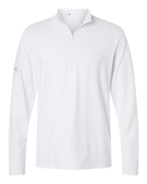 adidas A708 Men's Textured Stripe Quarter-Zip Pullover - White - Front
