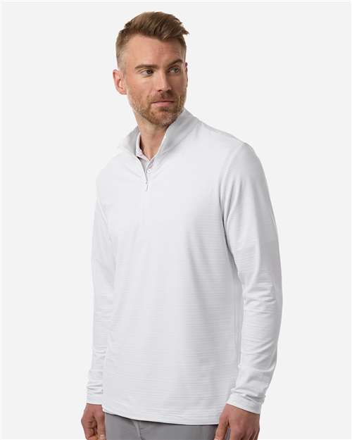 adidas A708 Men's Textured Stripe Quarter-Zip Pullover - White - OnModelSide