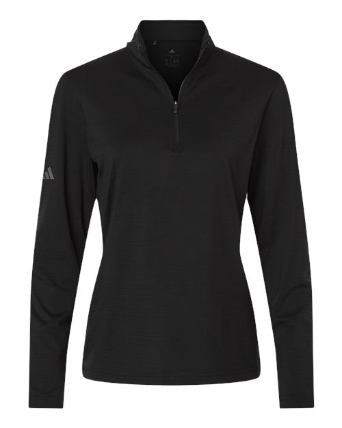 adidas A709 Women's Textured Stripe Quarter-Zip Pullover - Black - Front