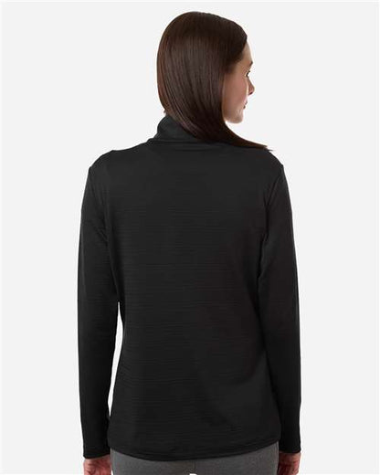 adidas A709 Women's Textured Stripe Quarter-Zip Pullover - Black - OnModelBack