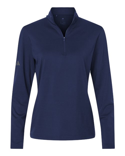 adidas A709 Women's Textured Stripe Quarter-Zip Pullover - Dark Blue - Front