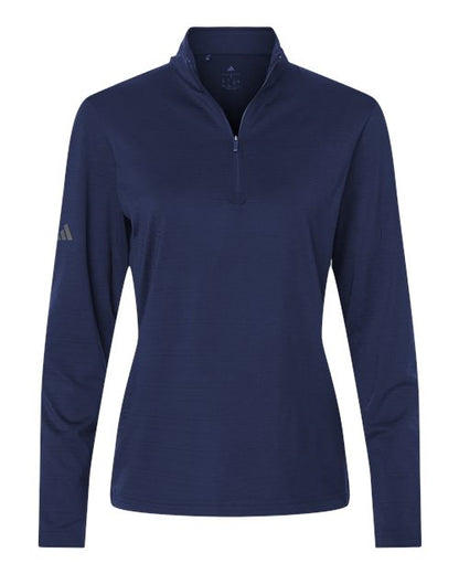 adidas A709 Women's Textured Stripe Quarter-Zip Pullover - Dark Blue - Front