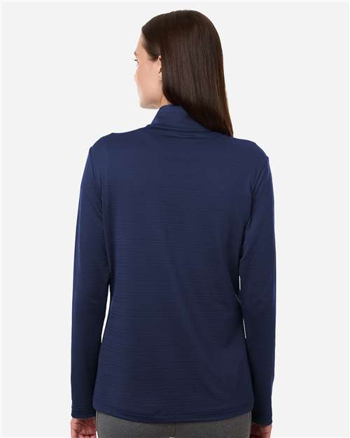 adidas A709 Women's Textured Stripe Quarter-Zip Pullover - Dark Blue - OnModelBack
