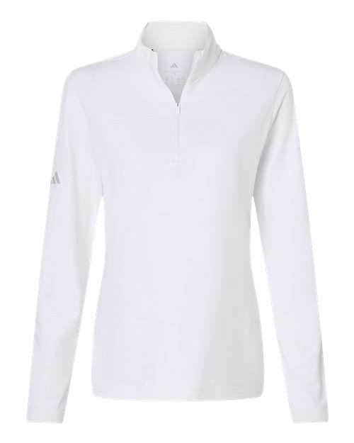 adidas A709 Women's Textured Stripe Quarter-Zip Pullover - White - Front