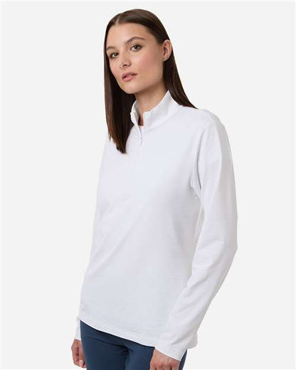 adidas A709 Women's Textured Stripe Quarter-Zip Pullover - White - OnModelSide
