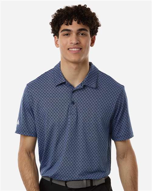 adidas A716 Men's 4-Way Stretch Printed Polo - Collegiate Navy - OnModelFront