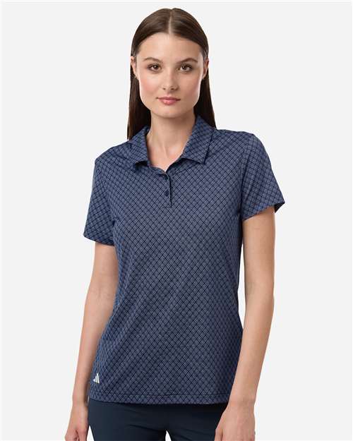 adidas A717 Women's 4-Way Stretch Printed Polo - Collegiate Navy - OnModelFront