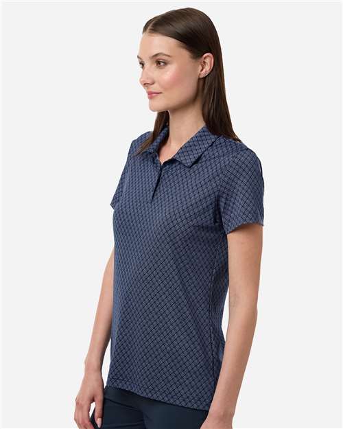 adidas A717 Women's 4-Way Stretch Printed Polo - Collegiate Navy - OnModelSide