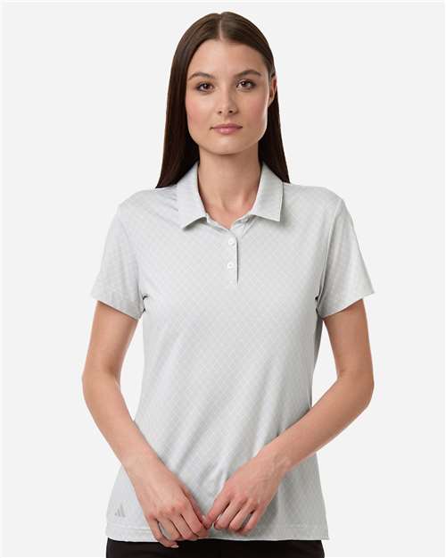 adidas A717 Women's 4-Way Stretch Printed Polo - White - OnModelFront
