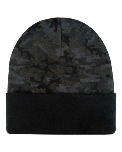 DRI DUCK 3523 Coleman Cuffed Beanie - Black Woodland Camo - Back