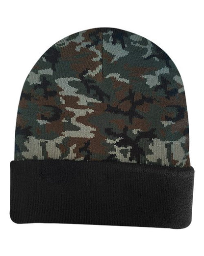 DRI DUCK 3523 Coleman Cuffed Beanie - Green Woodland Camo - Back