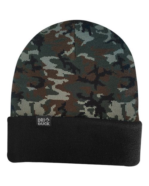 DRI DUCK 3523 Coleman Cuffed Beanie - Green Woodland Camo - Front
