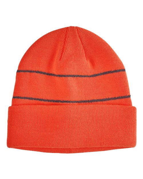 Big Accessories BA535 Reflective Cuffed Beanie - Neon Orange - Front