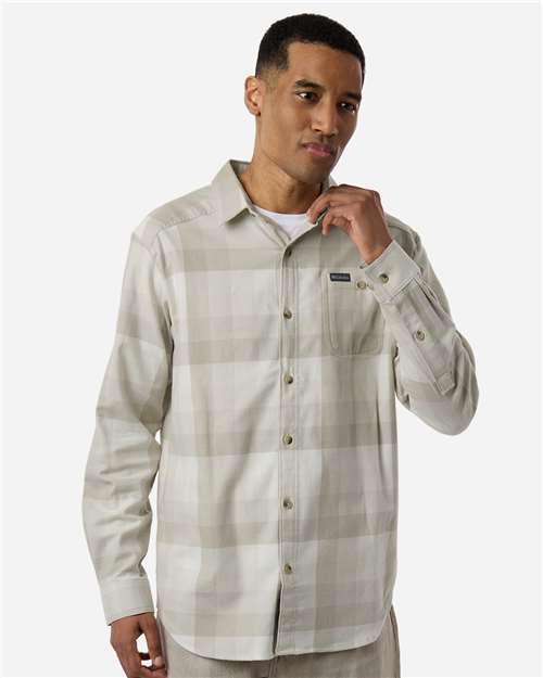 Columbia 161795 Men's Cornell Woods™ Flannel Shirt - Dark Stone Multi Buffalo Check - OnModelFront
