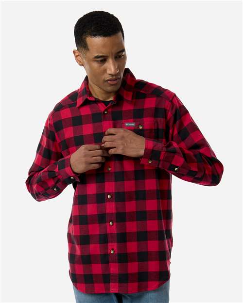 Columbia 161795 Men's Cornell Woods™ Flannel Shirt - Mountain Red Buffalo Check - OnModelFront