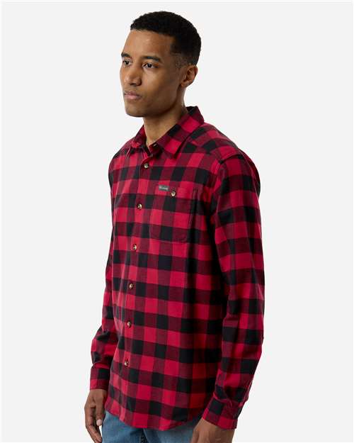 Columbia 161795 Men's Cornell Woods™ Flannel Shirt - Mountain Red Buffalo Check - OnModelSide