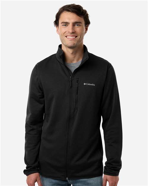 Columbia 213684 Men's Essential Hike™ Grid Fleece Full-Zip - Black - OnModelFront