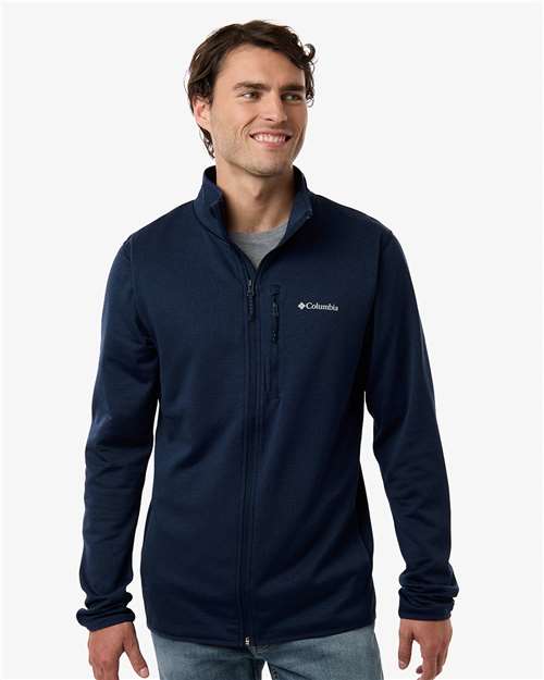 Columbia 213684 Men's Essential Hike™ Grid Fleece Full-Zip - Collegiate Navy - OnModelFront
