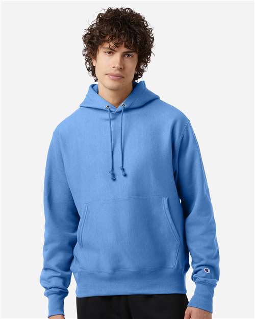 Champion S101 Unisex Reverse Weave® Hooded Sweatshirt - Light Blue - OnModelFront