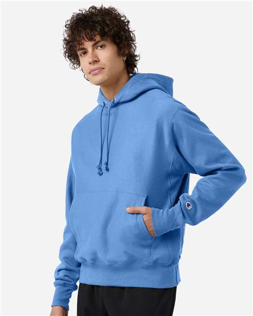 Champion S101 Unisex Reverse Weave® Hooded Sweatshirt - Light Blue - OnModelSide