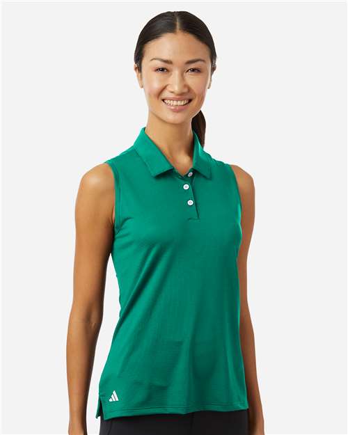 adidas A1005 Women's Ottoman Sleeveless Polo - Pure Teal - OnModelFront