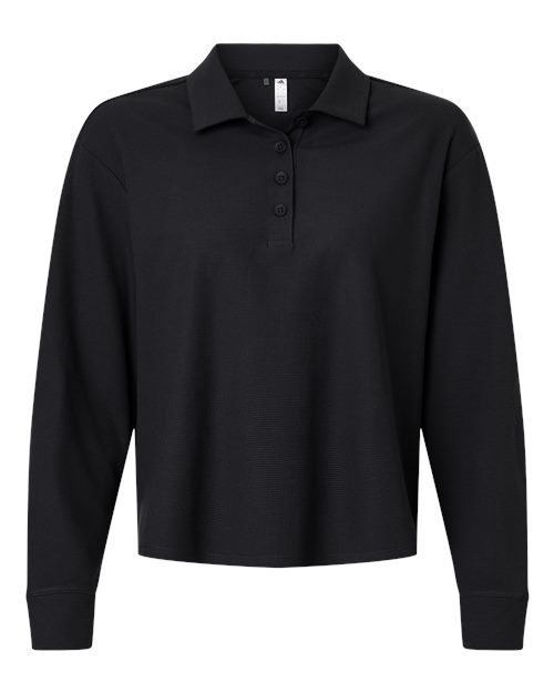 adidas A1008 Women's Beyond Long Sleeve Loose Polo - Black - Front