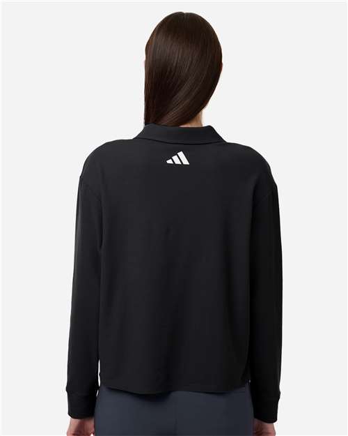 adidas A1008 Women's Beyond Long Sleeve Loose Polo - Black - OnModelBack