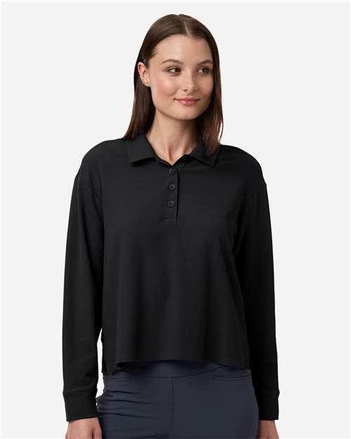 adidas A1008 Women's Beyond Long Sleeve Loose Polo - Black - OnModelFront