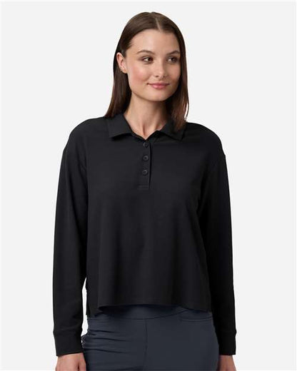 adidas A1008 Women's Beyond Long Sleeve Loose Polo - Black - OnModelFront