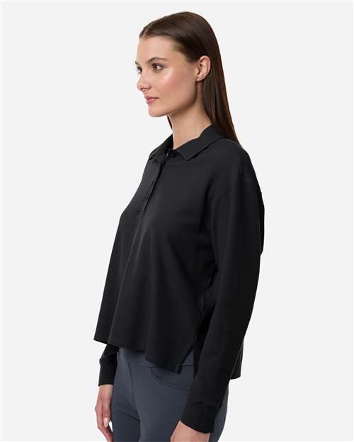 adidas A1008 Women's Beyond Long Sleeve Loose Polo - Black - OnModelSide
