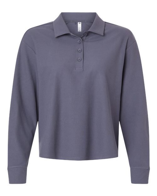 adidas A1008 Women's Beyond Long Sleeve Loose Polo - Preloved Violet - Front