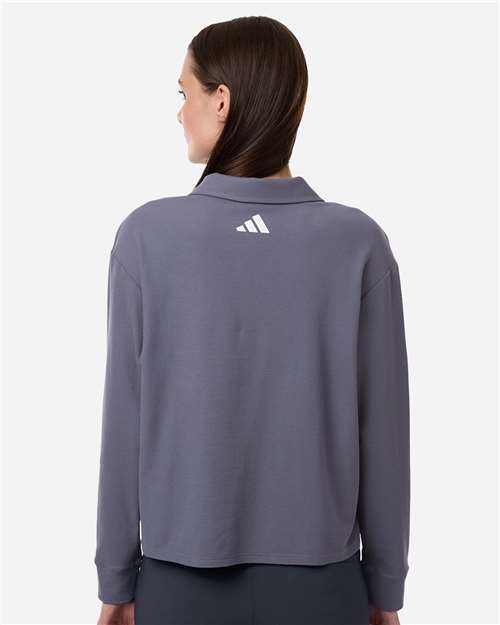 adidas A1008 Women's Beyond Long Sleeve Loose Polo - Preloved Violet - OnModelBack