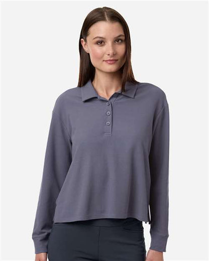 adidas A1008 Women's Beyond Long Sleeve Loose Polo - Preloved Violet - OnModelFront