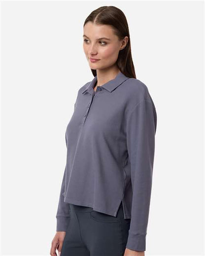 adidas A1008 Women's Beyond Long Sleeve Loose Polo - Preloved Violet - OnModelSide