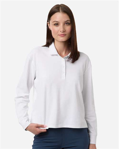 adidas A1008 Women's Beyond Long Sleeve Loose Polo - White - OnModelFront