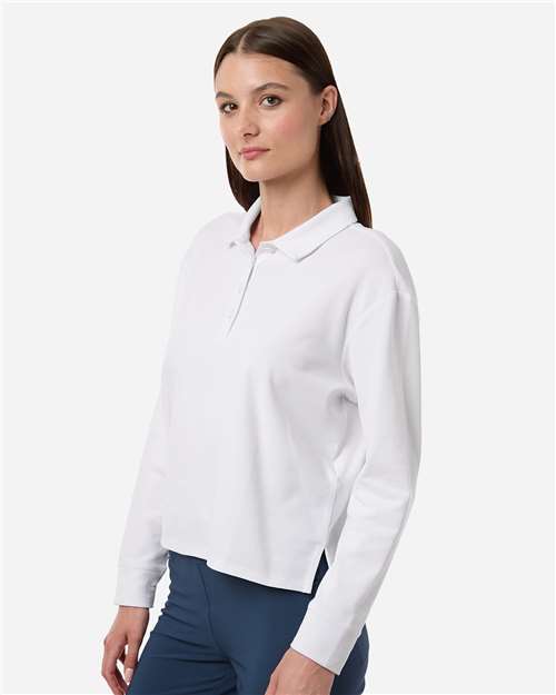 adidas A1008 Women's Beyond Long Sleeve Loose Polo - White - OnModelSide
